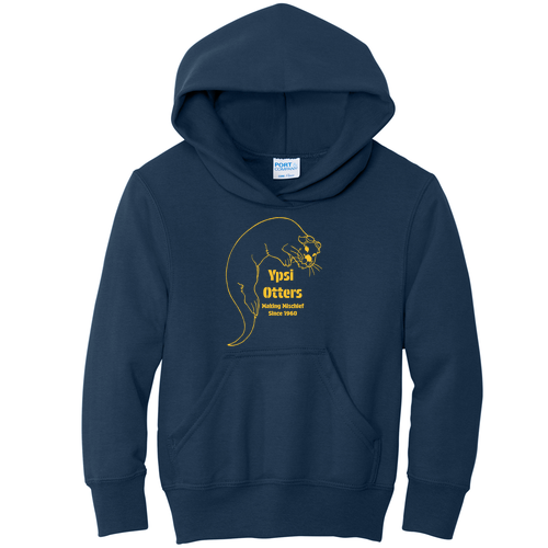 Ypsi Otters Retro Port & Co Youth Core Fleece Pullover Hooded Sweatshirt -- Navy