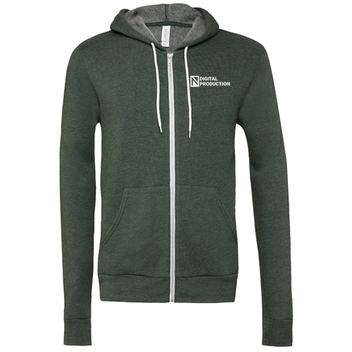 Embroidered Digital Production Bella Canvas Unisex Full-Zip Hooded Sweatshirt -- Heather Forest