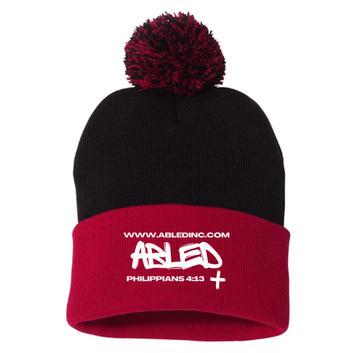 Sportsman Pom Pom Knit Hat -- Red / Black