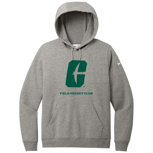 Nike Ladies Club Fleece Sleeve Swoosh Pullover Hoodie -- Dark Grey Heather