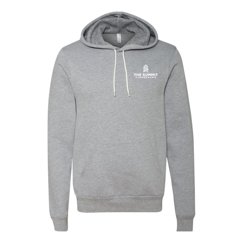 The Summit at Snoqualmie Logo 2 White Ink -- Pullover Hooded Sweatshirt Athletic Heather