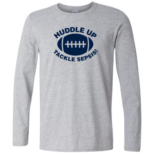 Gildan Softstyle Fitted Longsleeve T Shirt -- Sport Grey, Huddle Up Tackle Sepsis