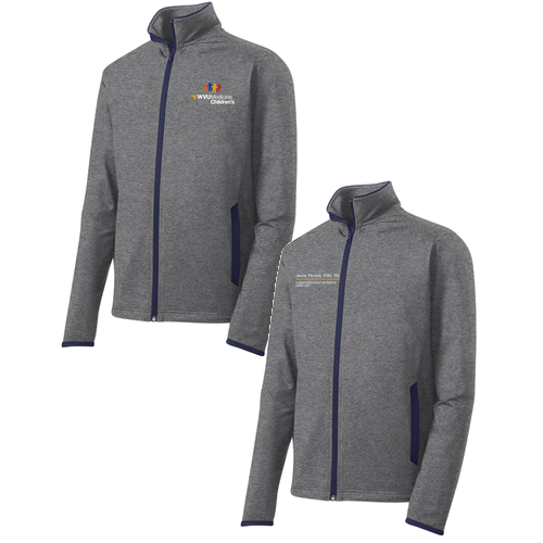 Sport-Tek Sport Wick Stretch Contrast Full Zip Jacket -- Charcoal Grey Heather / True Navy