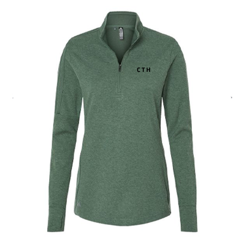 Ladies Adidas 3-Stripes Quarter-Zip Sweater -- Green Oxide Melange, CTH logo, 20 points