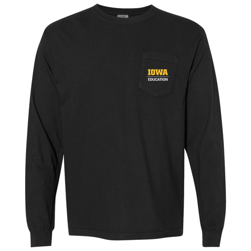 Hawkeye Teachers Comfort Colors Unisex Garment-Dyed Heavyweight Long Sleeve Pocket T-Shirt -- Black