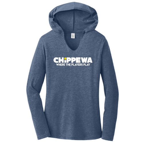 District Made Ladies Perfect Tri Long Sleeve Hoodie T-Shirt -- Navy Frost