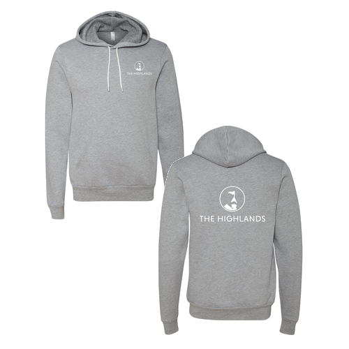 The Highlands Logo 2 White Ink -- Pullover Hooded Sweatshirt Athletic Heather