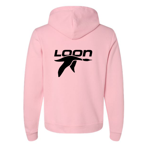Loon Logo 2 Black Ink -- Pullover Hooded Sweatshirt Pink