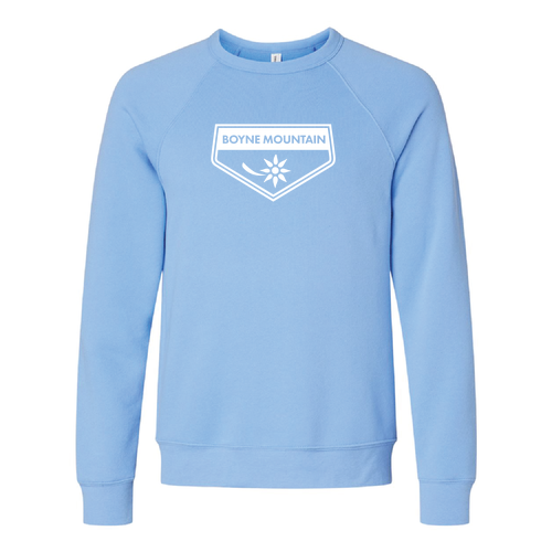 Boyne Mountain Logo 1 White Ink -- Crewneck Sweatshirt Carolina Blue