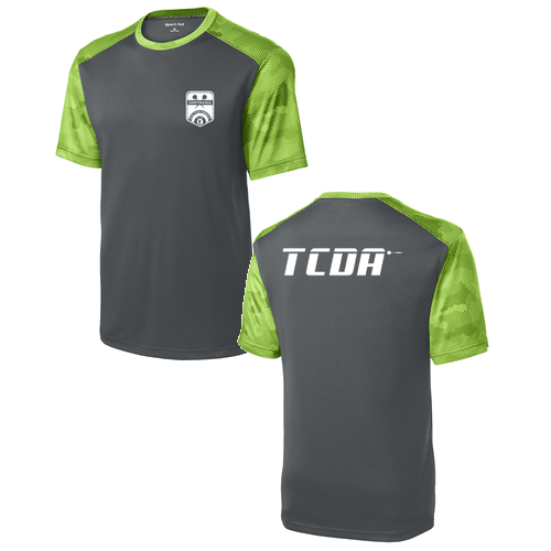 Sport-Tek Camohex Colorblock Tee -- Iron Grey / Lime Shock