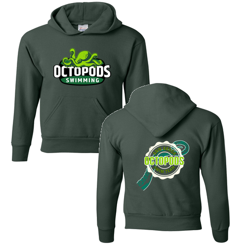 Youth Hanes Hooded Sweatshirt -- Deep Forest, Tentacle Back