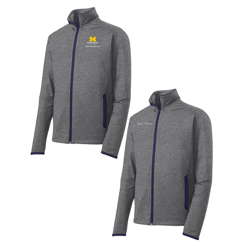 Mens/Unisex Sport-Tek Sport Wick Stretch Contrast Full Zip Jacket -- Charcoal Grey Heather / True Navy