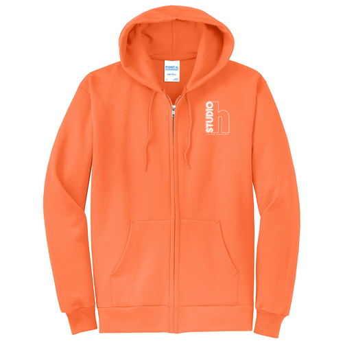 Port and Company Classic Full Zip Hooded Sweatshirt -- Neon Orange