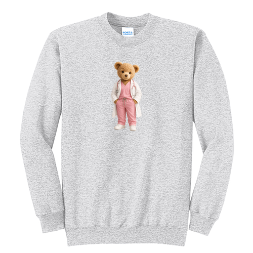 Printed Dr Bear Port and Company Classic Crewneck Sweatshirt -- Ash