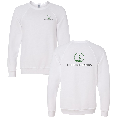 The Highlands Logo 2 Green Ink --  Raglan Sweatshirt White