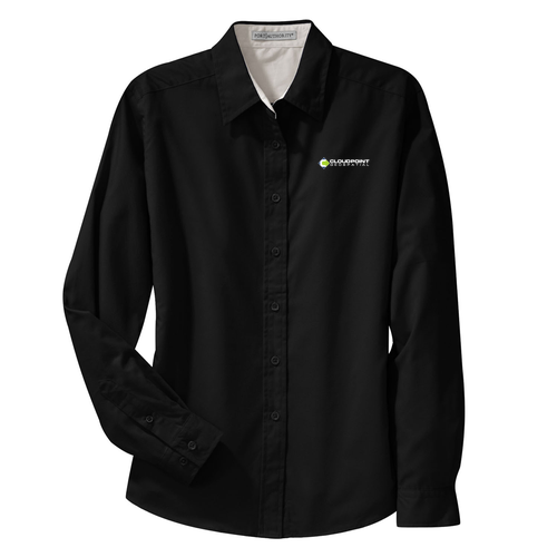 Women's Port Authority Easy Care Long Sleeve Shirt -- Black / Light Stone
