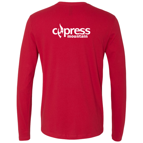 Cypress Mountain Logo 2 White Ink -- Long Sleeve Red