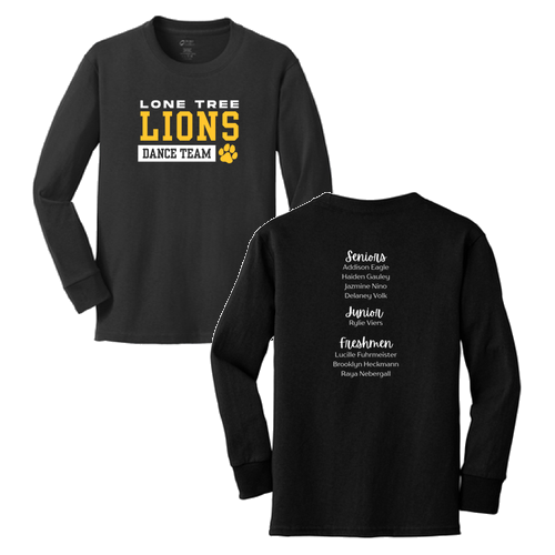 Port and Company Youth Long Sleeve 100% Cotton T-Shirt with Names -- Jet Black