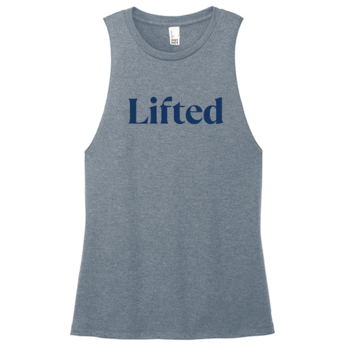 Women's District Perfect Tri Muscle Tank -- Flint Blue Heather