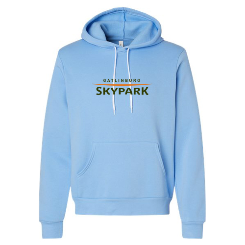 Gatlinburg Skypark Logo 1 Green & Orange Ink -- Pullover Hooded Sweatshirt Carolina Blue
