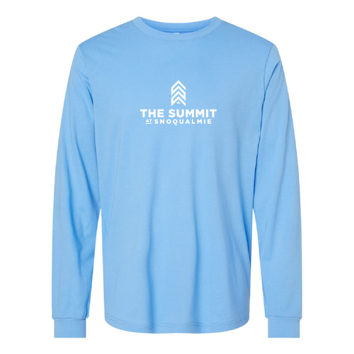 The Summit at Snoqualmie Logo 1 White Ink -- Longsleeve Carolina Blue
