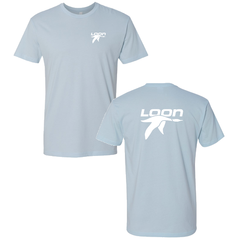 Loon Logo 2 White Ink -- Short Sleeve Light Blue