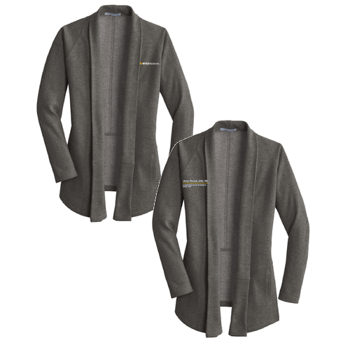 Port Authority Ladies Interlock Cardigan -- Charcoal Heather / Medium Heather Grey