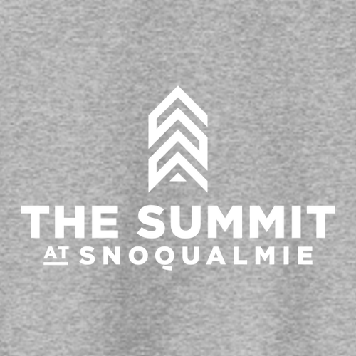 The Summit at Snoqualmie Logo 2 White Ink -- Crewneck Sweatshirt Athletic Heather