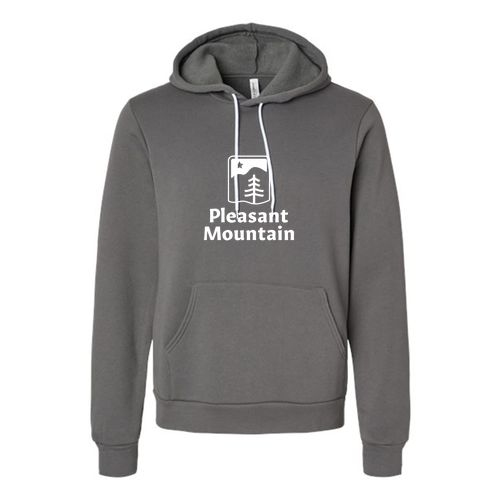 Pleasant Mountain Logo 1 White Ink -- Pullover Hooded Sweatshirt Asphalt