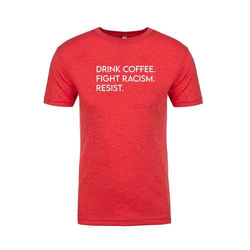 Mens/Unisex Next Level Soft Fitted Triblend Tee -- Vintage Red, Drink Coffee