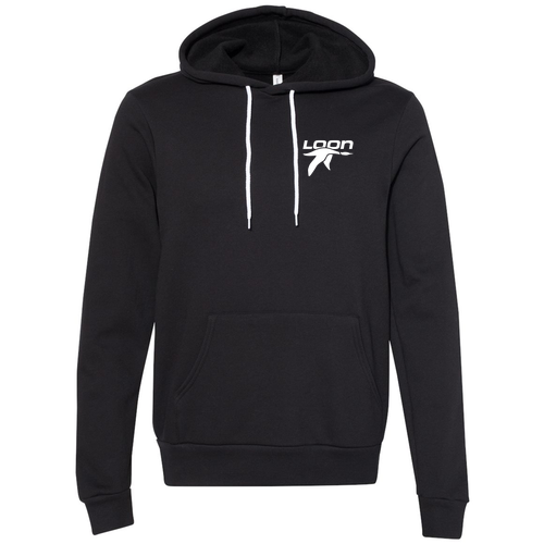 Loon Logo 2 White Ink -- Pullover Hooded Sweatshirt Black