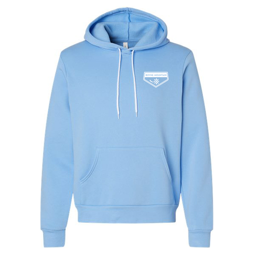 Boyne Mountain Logo 2 White Ink -- Pullover Hooded Sweatshirt Carolina Blue