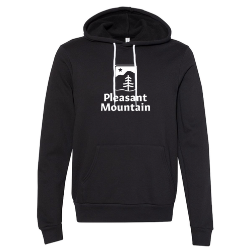 Pleasant Mountain Logo 1 White Ink -- Pullover Hooded Sweatshirt Black