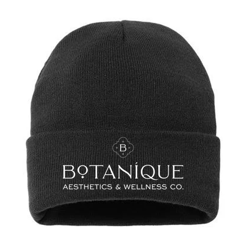 Embroidered Sherpa Lined Cuffed Beanie -- Black