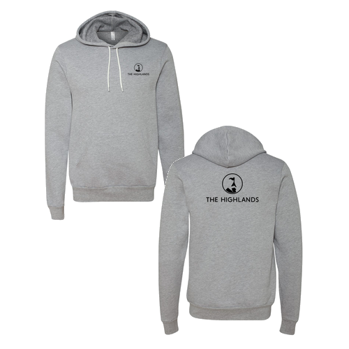 The Highlands Logo 2 Black Ink -- Pullover Hooded Sweatshirt Athletic Heather