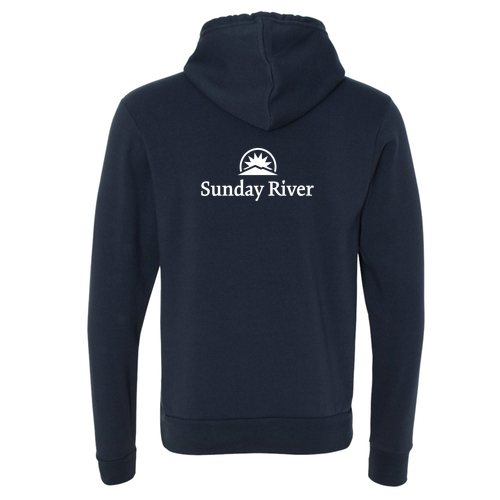 Sunday River Logo 2 White Ink -- Pullover Hooded Sweatshirt Navy