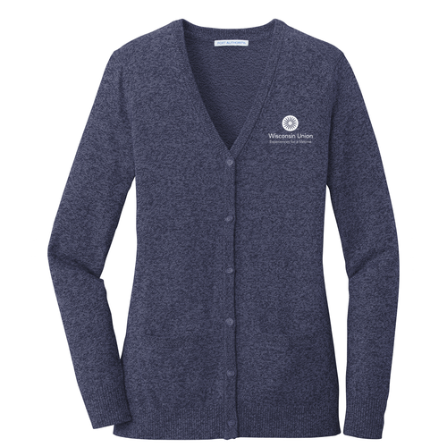 Port Authority Fitted Marled Cardigan Sweater -- Navy Marl