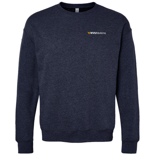 Screen Printed Bella Canvas Unisex Drop Shoulder Fleece Crewneck -- Heather Navy