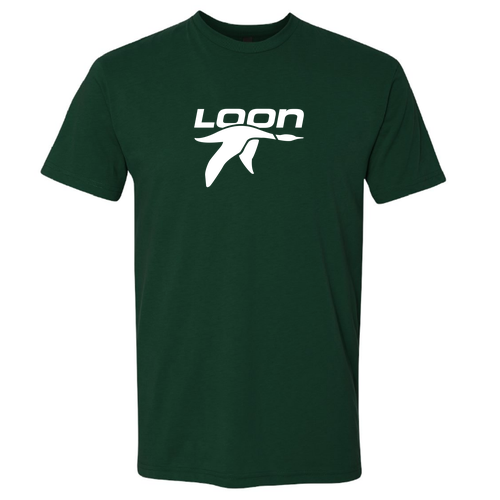 Loon Logo 1 White Ink -- Short Sleeve Forest Green