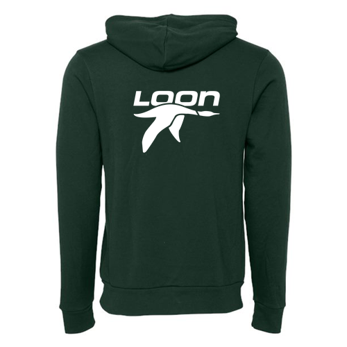 Loon Logo 2 White Ink -- Pullover Hooded Sweatshirt Forest