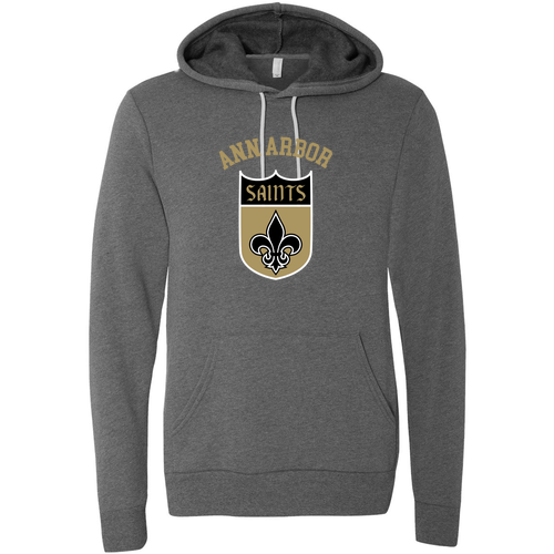 Mens/Unisex Bella Canvas Soft Poly-Cotton Fleece Pullover Hooded Sweatshirt -- Deep Heather, Shield Logo