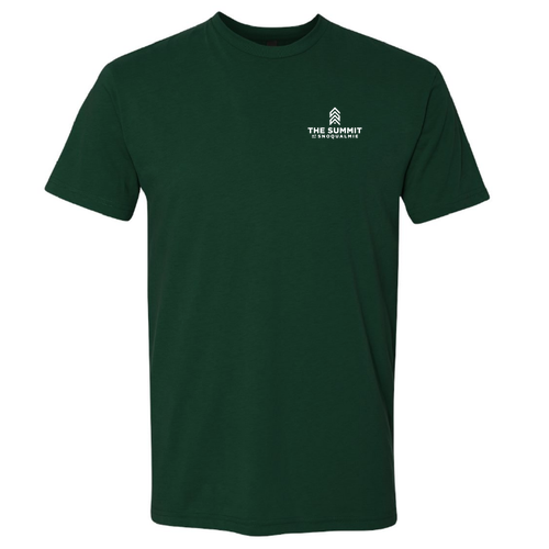 The Summit at Snoqualmie Logo 2 White Ink -- Short Sleeve Forest Green