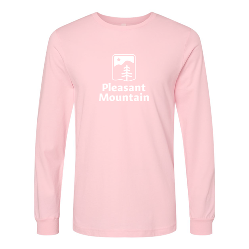 Pleasant Mountain Logo 1 White Ink -- Longsleeve Pink