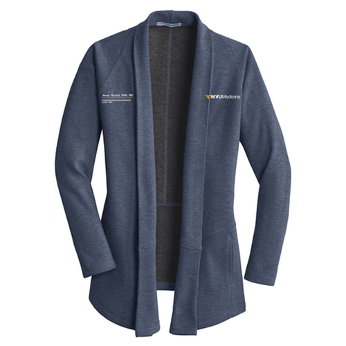 Port Authority Ladies Interlock Cardigan -- Estate Blue Heather / Charcoal Heather