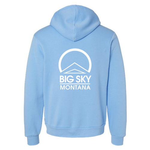 Big Sky Montana Logo 2 White Ink -- Pullover Hooded Sweatshirt Carolina Blue