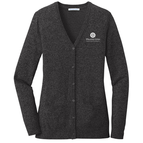 Port Authority Fitted Marled Cardigan Sweater -- Black Marl