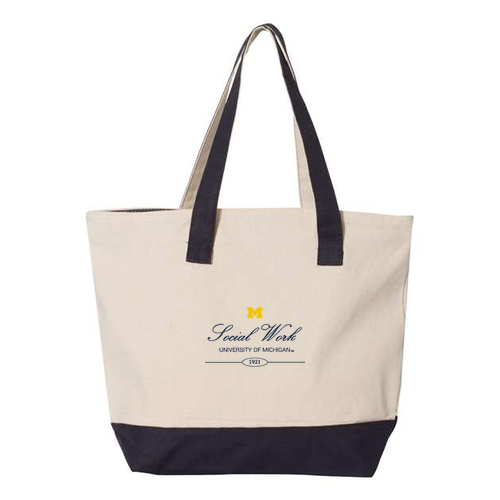 Q-Tees Canvas Zipper Tote -- Natural / Navy