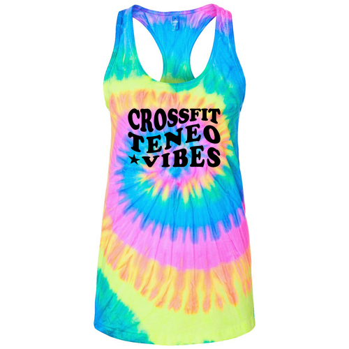 Ladies Colortone Tie Dye Racerback Tanks -- Neon Rainbow