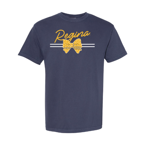 Regina Bow Script Comfort Colors Unisex Garment-Dyed Heavyweight T-Shirt -- Navy