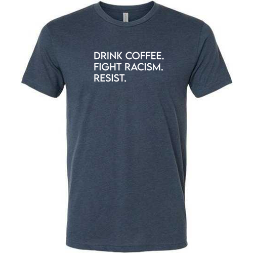 Mens/Unisex Next Level Soft Fitted Triblend Tee -- Legion Blue, Drink Coffee